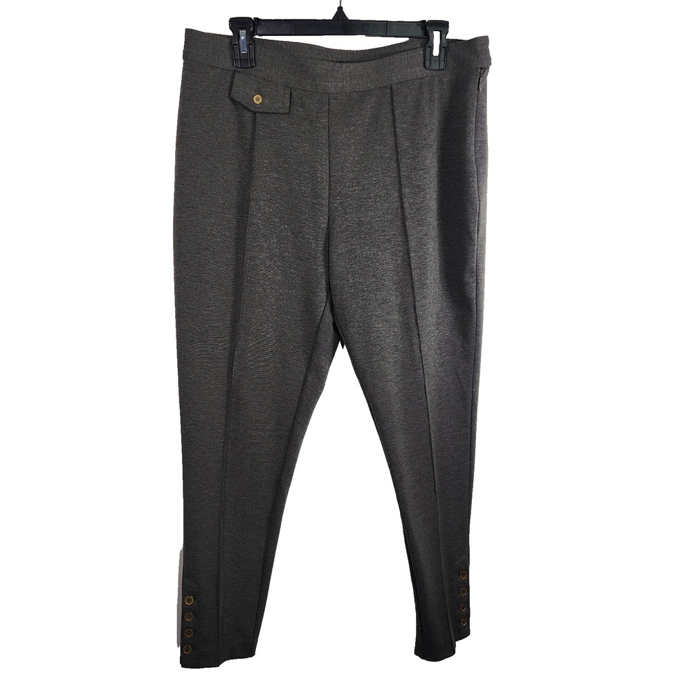 Isaac Mizrahi Live! Slim Leg Ponte Knit Pant M Button Cuff Side Zip Gray A204073